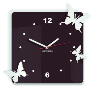 Moderní nástěnné hodiny z plastu-Motýli, Barva: tmavá hnědá, bílá, Rozměr: 30x30 cm 2859 FL-z29-RAL8017-9010 HEU-