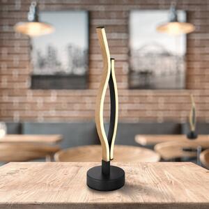 Globo LED stolní lampa Geronimo, výška 47 cm, černá/dřevěný vzhled, Černá, Obývací pokoj / jídelna, Hliník, Moderní