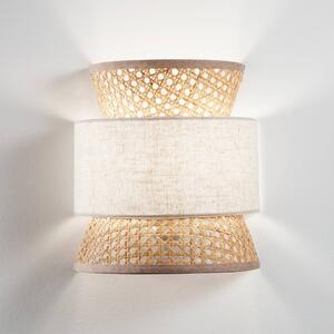 Luce Ambiente Design Nástěnné světlo Gazebo, přírodní/béžová, šířka 24 cm, ratan/látka, stmívatelný, Krémová / jantar, Obývací pokoj / jídelna, Dřevo
