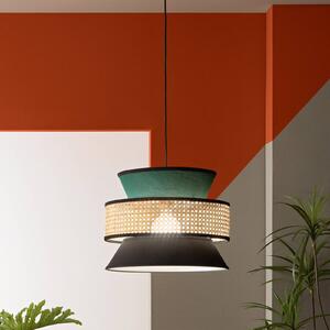 Luce Ambiente Design Závěsné světlo Gazebo, zelená/černá/přírodní, Ø 40 cm, látka/rattan, stmívatelný, Zelená, Obývací pokoj / jídelna, Textil / tkanina / hedvábí