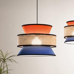 Luce Ambiente Design Závěsné světlo Gazebo, oranžová/modrá/přírodní, Ø 40 cm, látka/rattan, stmívatelný, Žlutá / oranžová, Obývací pokoj / jídelna, Textil / tkanina / hedvábí
