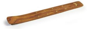 Dřevěný stojánek na vonné tyčinky, měsíc, vykládaný kovem, 25cm