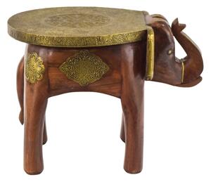 Stolička ve tvaru slona zdobená mosazným kováním, 51x38x37cm