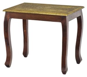 Stolička z mangového dřeva, mosazné kování, 60x41x53cm