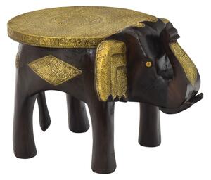 Stolička ve tvaru slona zdobená mosazným kováním, 42x30x30cm