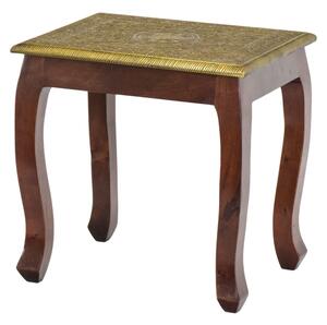 Stolička z mangového dřeva, mosazné kování, 46x37x45cm