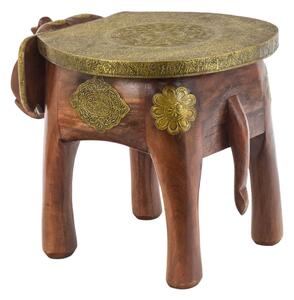 Stolička ve tvaru slona zdobená mosazným kováním, 51x38x37cm
