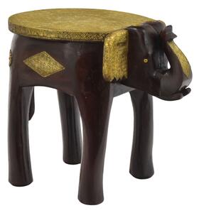 Stolička ve tvaru slona zdobená mosazným kováním, 49x37x45cm