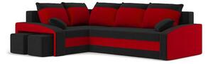 Rozkládací rohová sedací souprava s taburety GRANDE Černá/červená Levá