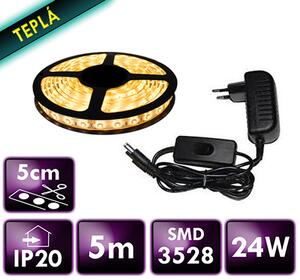 ECOLIGHT LED pásek - SMD 2835 5m 24W IP20 60LED/m teplá bílá komplet + zdroj s vypínačem