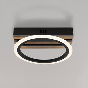 Globo LED stropní svítidlo Blevins, matná černá/dřevěný vzhled, Ø 25 cm, stmívatelný, Černá, Obývací pokoj / jídelna, kov, Moderní