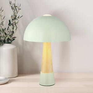 Globo Stolní lampa Paulin, matná zelená/dřevěný vzhled, kov, výška 36,5 cm, Zelená, Ložnice, kov, Skandinávský