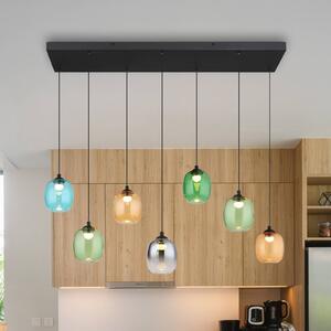 Globo LED závěsné světlo Minara, 7 ramen, délka 102 cm, barevné, sklo, stmívatelný, Vícebarevná, Obývací pokoj / jídelna, kov, Moderní