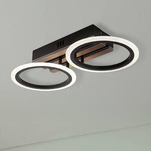 Globo LED stropní svítidlo Blevins 2-flg. černá/dřevěný vzhled, délka 46 cm, stmívatelný, Černá, Obývací pokoj / jídelna, kov, Moderní
