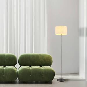 Globo Stojací lampa Thea, krémová/matná černá, len, výška 160 cm, Krémová / jantar, Obývací pokoj / jídelna, Textil / tkanina / hedvábí, Skandinávský