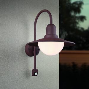 Trio Lighting Venkovní nástěnné svítidlo se senzorem NORMAN, rez, Ø 30 cm kov/sklo IP44, stmívatelný, Hnědá / rez, Hliník, Nástěnné svítidlo