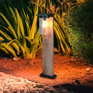 Trio Lighting Osvětlení cesty ARDILA, dřevěný vzhled, výška 65 cm, kov/sklo, IP44, stmívatelný, Světlé dřevo, Hliník, Moderní