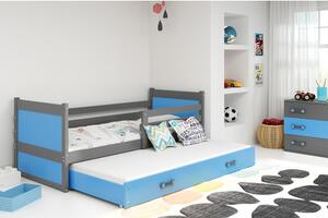 Dětská postel s výsuvnou postelí RICO 190x80 cm Modrá Borovice