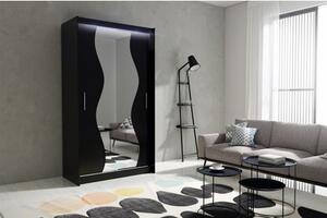 Kvalitní šatní skříň KOLA 10 černá šířka 120 cm Bez LED osvětlení
