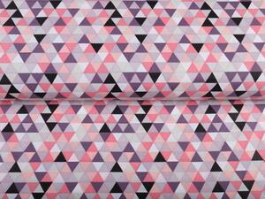 Bavlněná látka/plátno Sandra SA-330 Růžovo-fialovo-černé trojúhelníčky - šířka 160 cm
