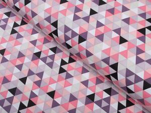 Bavlněná látka/plátno Sandra SA-330 Růžovo-fialovo-černé trojúhelníčky - šířka 160 cm