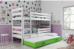 Dětská patrová postel s výsuvnou postelí ERYK 190x80 cm Zelená Bílá