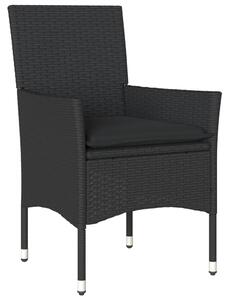 3dílný bistro set s poduškami černý polyratan a sklo
