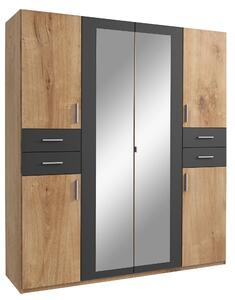 ŠATNÍ SKŘÍŇ SE ZRCADLEM, barvy grafitu, barvy dubu, 180/208/58 cm P & B - Šatní skříně, Online Only