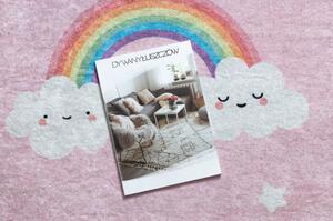 Dywany Luszczow Dětský kusový koberec JUNIOR 52063.802 pratelný Duha, mraky pro děti protiskluz, růžový Rozměr koberce: 80 x 150 cm