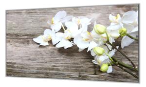 Ochranná deska květy bílé orchideje na dřevě - 52x60cm / S lepením na zeď