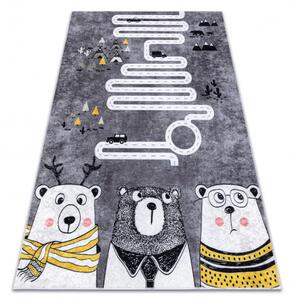 Dywany Luszczow Dětský kusový koberec JUNIOR 52107.801 pratelný Medvědi, zvířata, ulice pro děti protiskluz, šedá Rozměr koberce: 80 x 150 cm