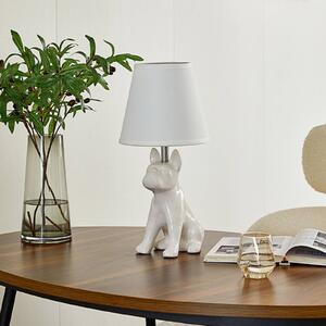 Stolní lampa Lindby Herry, bílá, keramika, pes, výška 46,5 cm