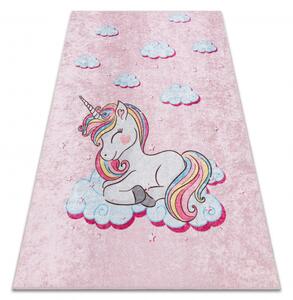 Dywany Luszczow Dětský kusový koberec JUNIOR 51855.804 pratelný Jednorožec, mraky pro děti protiskluz, růžový Rozměr koberce: 80 x 150 cm