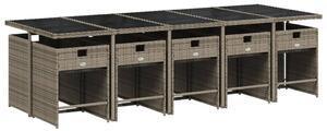 11dílný zahradní jídelní set s poduškami šedý polyratan