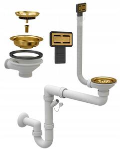 Sink Quality Ferrum New 4050, 1-komorový granitový dřez 400x500x185 mm + zlatý sifon, šedá, SKQ-FER.4050.G.XG