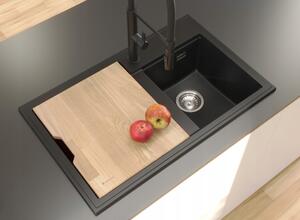 Sink Quality Ferrum New 8010, 1-komorový granitový dřez 800x500x210 mm + zlatý sifon, černá, SKQ-FER.8010.BK.XG