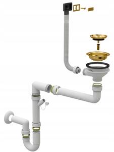 Sink Quality Ferrum New 5055, 1-komorový granitový dřez 560x500x210 mm + zlatý sifon, bílá, SKQ-FER.5055.WH.XG