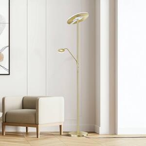 FISCHER & HONSEL LED stojací lampa Dent, mosazná barva, 180 cm, 2 žárovky, stmívatelný, Mosaz / zlato, Obývací pokoj / jídelna, kov, Moderní, Lampička na čtení