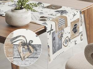 Biante Dekorační běhoun na stůl Porto PRT-014 Hnědo-šedá srdíčka na krémovém 20x120 cm