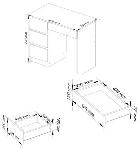 Designový psací stůl ZEUS90L, bílý / dub Sonoma