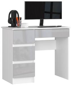 Moderní psací stůl ZEUS90L, bílý / metalický lesk