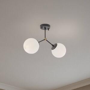 Opviq Stropní světlo Damar, černé, sklo, 2 žárovky, délka 44 cm, stmívatelný, Černá, Obývací pokoj / jídelna, Sklo