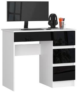Moderní psací stůl ADOLF90P, bílý / černý lesk