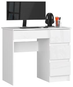Moderní psací stůl ZEUS90P, bílý / bílý lesk