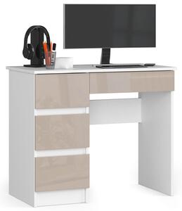 Moderní psací stůl ZEUS90L, bílá / cappuccino lesk