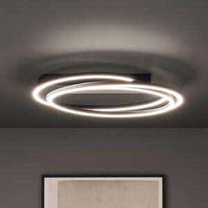 FISCHER & HONSEL LED stropní svítidlo Kiku, Ø 56 cm, pískově černé, kov,, stmívatelný, Černá, Obývací pokoj / jídelna, kov, Moderní