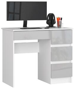 Moderní psací stůl ZEUS90P, bílý / metalický lesk