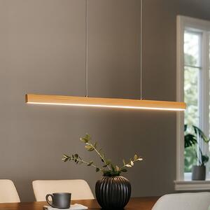 FISCHER & HONSEL Závěsné světlo LED Shine-Wood, délka 105 cm, dub/niklová barva, stmívatelný, Světlé dřevo, Obývací pokoj / jídelna, Dřevo