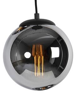 Art Deco závěsná lampa černá s kouřovým sklem 3-světlo - Pallon