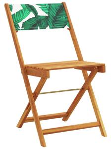 3dílný bistro set vzor listů textil a masivní dřevo